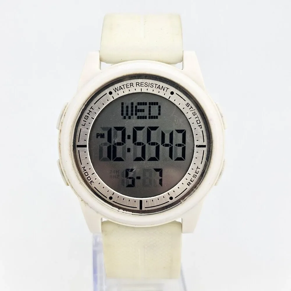 44MM‎ Men's Digital Watch White Case Cream Plastic Bands New Battery